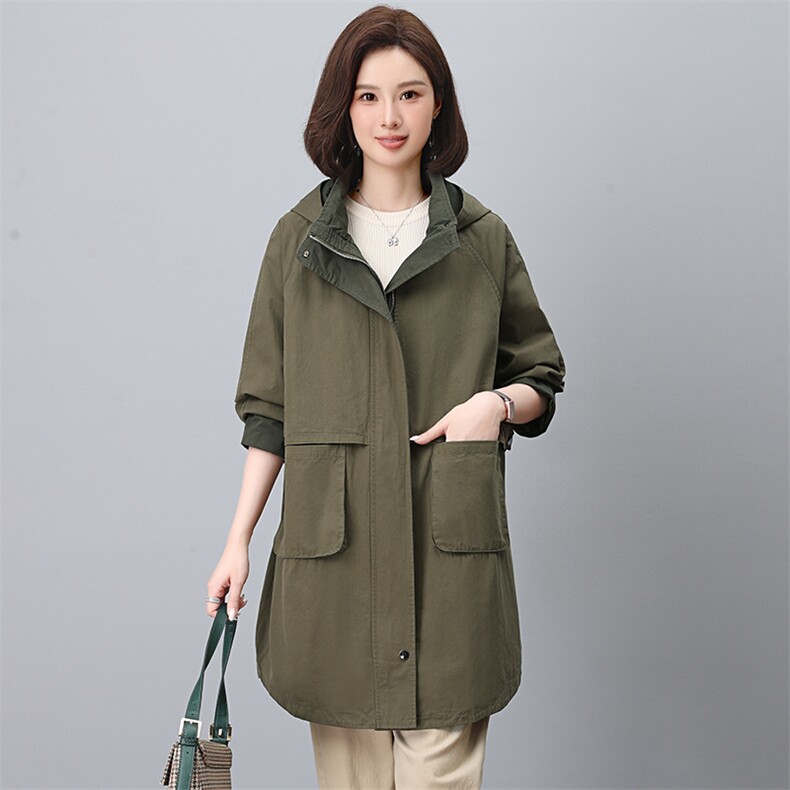 纯棉风衣外套女2025年春秋新款时尚休闲中年妈妈宽松大码工装大衣,女装风衣,江忆布依