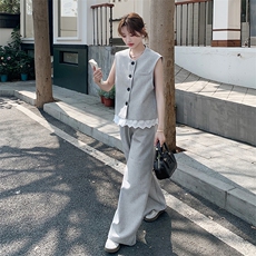 夏季马甲阔腿裤时尚两件套女，女装套装/套裙，秋水欣儿