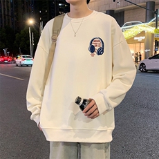 W556P35加绒45运动美式印花圆领卫衣男春秋季长袖打底衫宽松外套，男装T恤，星座304A-1