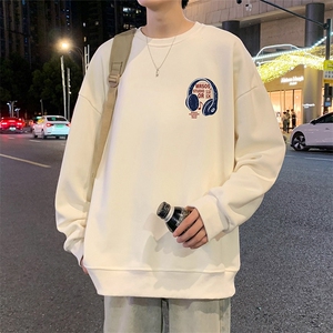 W556P35加绒45运动美式印花圆领卫衣男春秋季长袖打底衫宽松外套图片