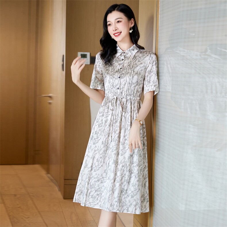 衬衫连衣裙2025夏季新款女装收腰显瘦小碎花中长款裙子气质a字裙,女装连衣裙,阿舍尔精品