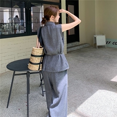 韩系高级感深灰色马甲套装女2025年夏季新款减龄显瘦阔腿裤两件套，女装套装/套裙，蝶眷