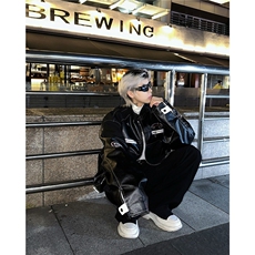 美式复古pu皮机车服夹克男秋冬宽松休闲短款外套潮，男装夹克，星座716-2