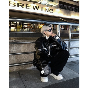 美式复古pu皮机车服夹克男秋冬宽松休闲短款外套潮图片