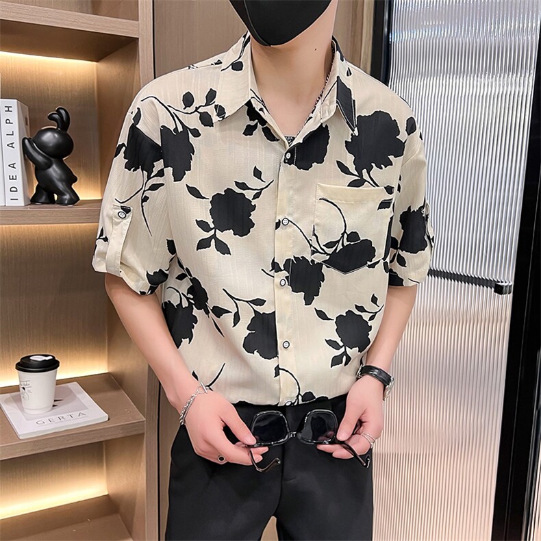 CS537-P45夏季时尚男士微宽松碎花衬衫青年衬衣短袖,男装T恤,星座507A（原星座306B-2）