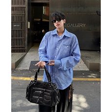 新款学院风男女同款慵懒蓝条纹成宿衬衫外套休闲宽松衬衫打底P40，男装衬衫，电商B319