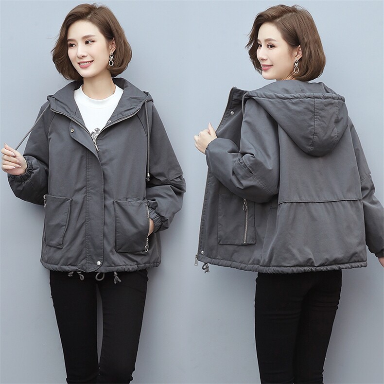 2020冬季新款休闲连帽加绒加厚派克服连帽保暖短款外套,女装派克服,独衣靓