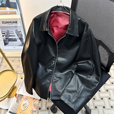 美式复古翻领皮衣外套男设计感拉链pu皮机车服夹克潮JK08568-P73，男装夹克，星座308B-1