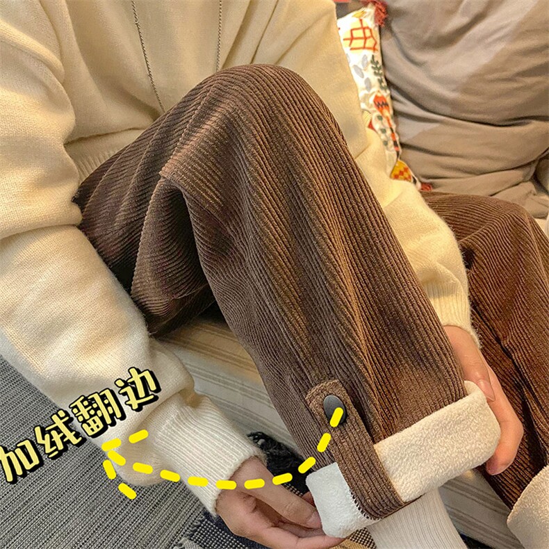 高质量高点击！港风灯芯绒休闲裤男贴标设计直筒裤潮流阔腿裤K50图片