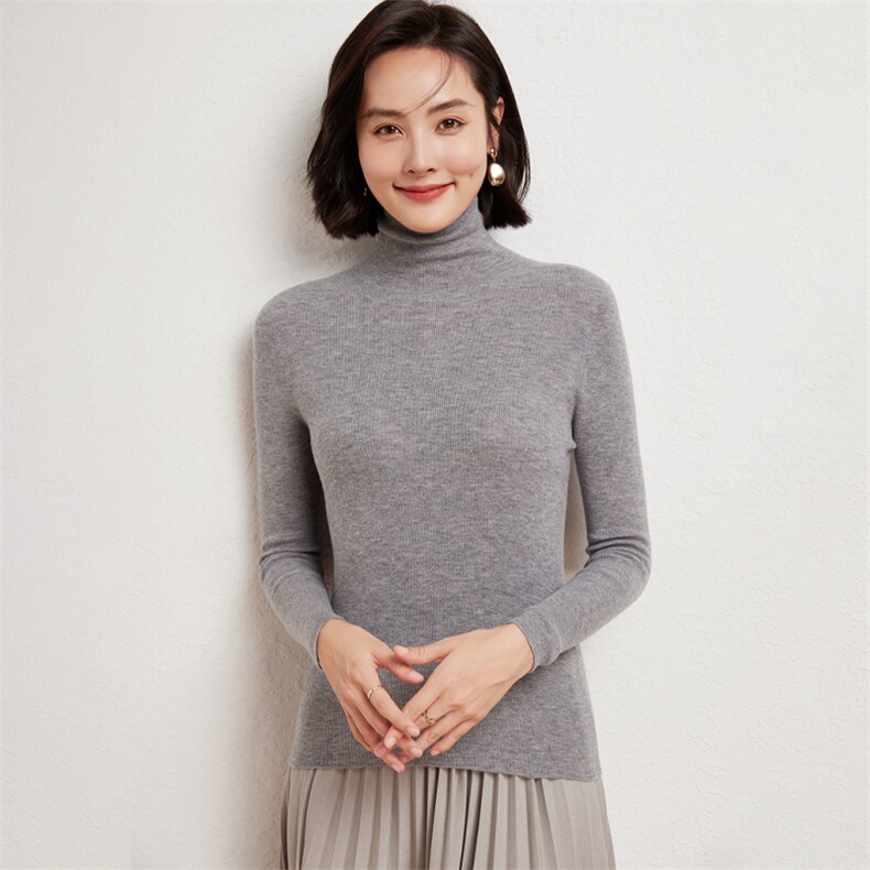 套头长袖2025年春季纯色高领时尚修身针织衫,女装羊毛衫,蚂蚁派对工厂直营店
