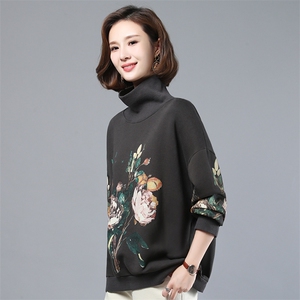 2022年秋季新款时尚印花卫衣女宽松显瘦韩版高领上衣打底衫女图片