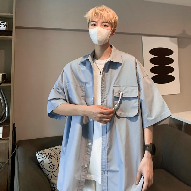 W482-P38新款夏季潮流气质百搭青春流行五分袖简约潮纯色衬衫，男装T恤，星座911-1