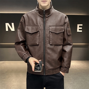 K593-P105 秋冬潮流新款翻领PU皮衣男高品质防风百搭夹克图片