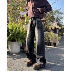 抖音品质美式高街复古水洗宽松直筒牛仔裤B315-K24274-p55控78，男装牛仔裤，电商B315