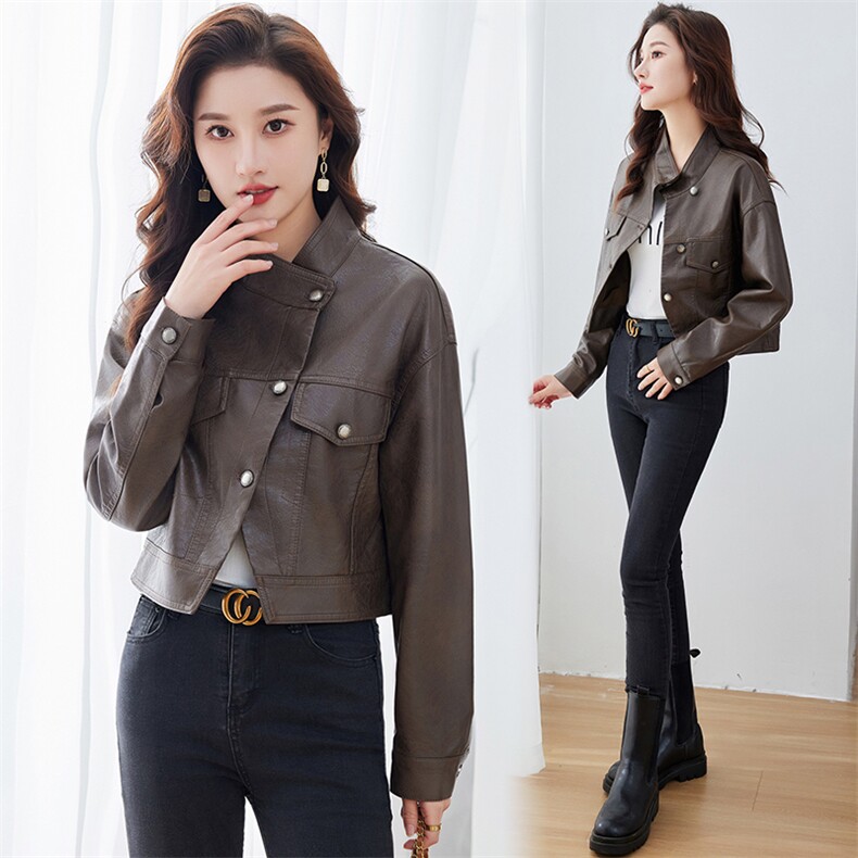 皮衣夹克外套女秋冬季2024新款高级感别致宽松短款美式复古小个子，女装皮衣，江南女神