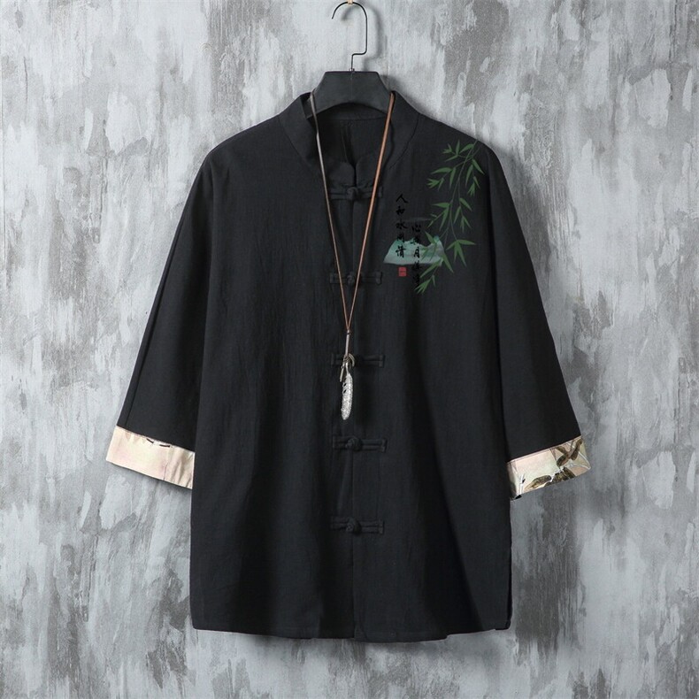 男士衬衫七分袖衬衣中袖印花立领唐装风XZ1512-241513-P35,男装衬衫,星座1512