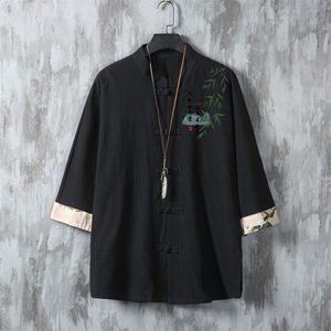 男士衬衫七分袖衬衣中袖印花立领唐装风 XZ1512-241513-P35图片
