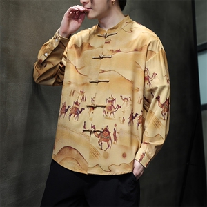 原创黑洞景春夏新品{敦煌壁画}数码印花风立领长袖衬衫31219图片