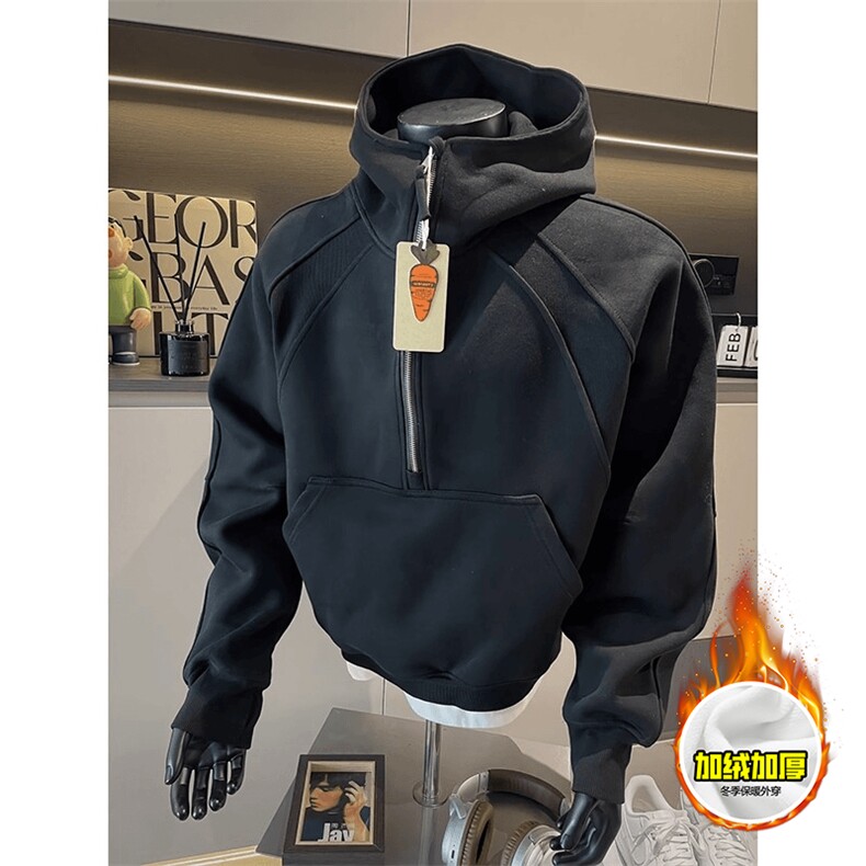 480G重磅加绒硬挺boxy男女秋冬美式高街结构半拉链卫衣开衫厚外套，女装短外套，电商A486