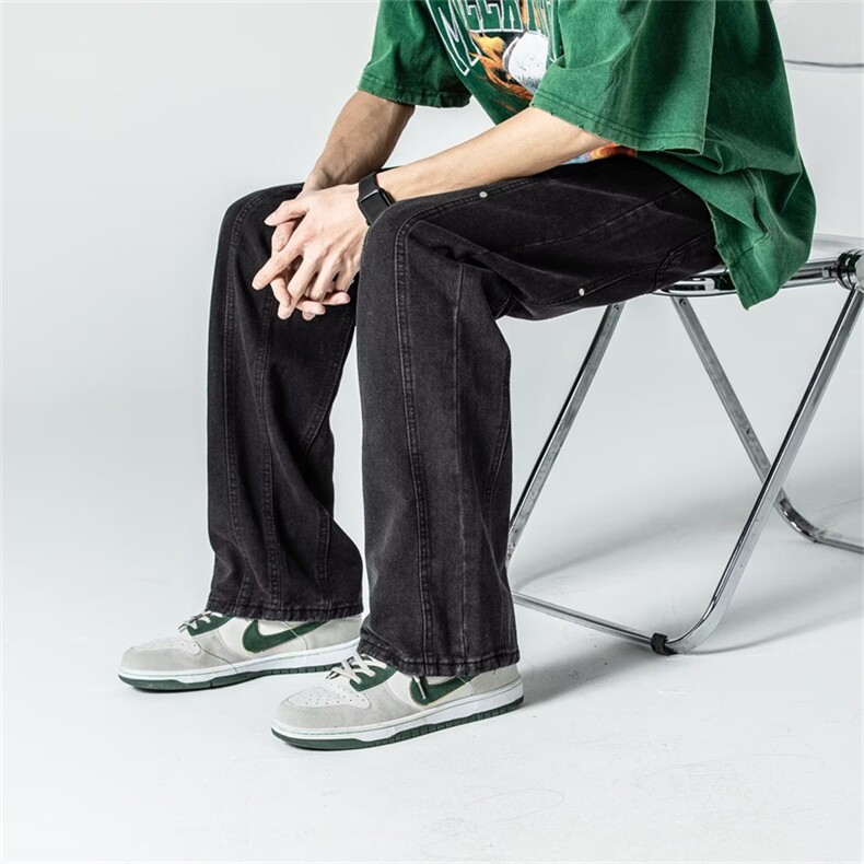 新款牛仔裤男春季宽松直筒阔腿裤美式高街潮牌街头裤子NK034-P43图片