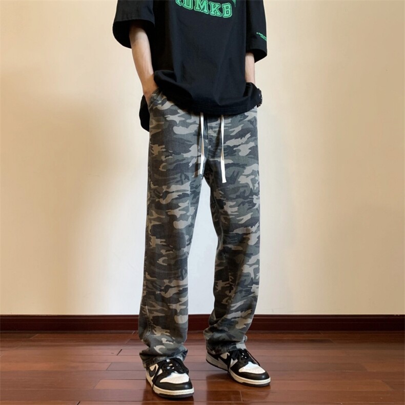 夏季直筒裤原宿迷彩休闲裤男女美式高街潮牌炸街长裤GK301-P55,男装休闲裤,电商D202-1