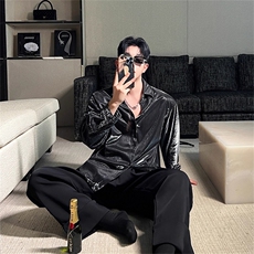 新潮的液态金属多变的闪亮设计衬衫潇洒时尚的男女衬衫，男装衬衫，星座410-7