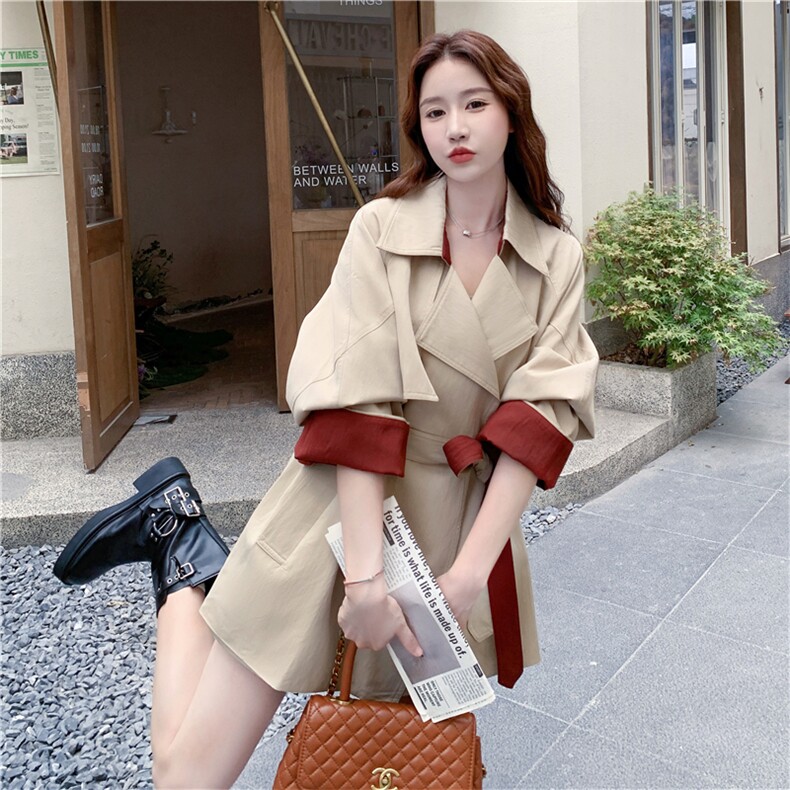 撞色设计工装风衣外套女春秋2025新款流行小众设计感收腰夹克爆款,女装风衣,2C118