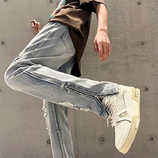 美式vibe裤子高街水洗牛仔裤男设计感小众拉链裤N728P45，男装牛仔裤，星座1116-2