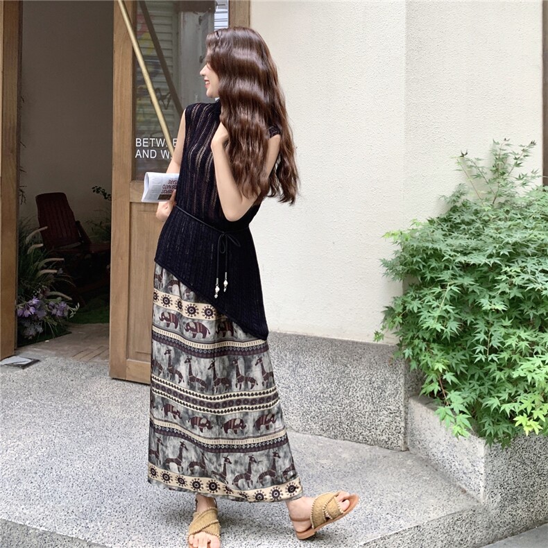 民族风半身裙镂空罩衫套装女2025年夏季新款设计感小众洋气两件套,女装套装/套裙,维壹