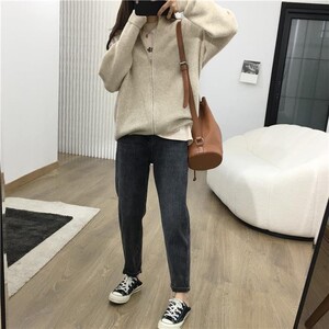 时尚女装半高领拉链开衫 宽松显瘦针织衫 百搭休闲毛衣外套图片