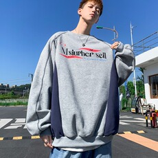 秋季美式上衣oversize宽松复古印花撞色圆领卫衣女潮，男装卫衣，星座716-3