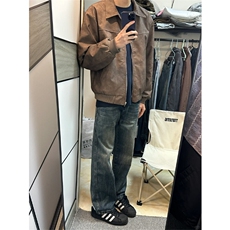 【网图】现货抖音可送样衣PU皮衣聚酯纤维YK86027-P65，男装皮衣，电商A086-1