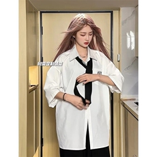 网图夏季冰丝短袖衬衫宽松学院风情侣衬衣（配领带）CS802-P40，男装T恤，星座1213