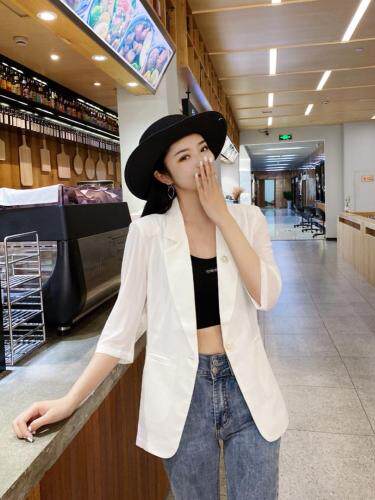 现货夏季纱拼接防晒西服，女装，韩衫衣社