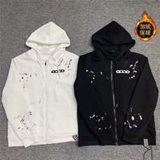 秋冬加绒GOOD刺绣连帽开衫外套泼墨宽松轻奢卫衣WY53P53，女装短外套，星座1013-5
