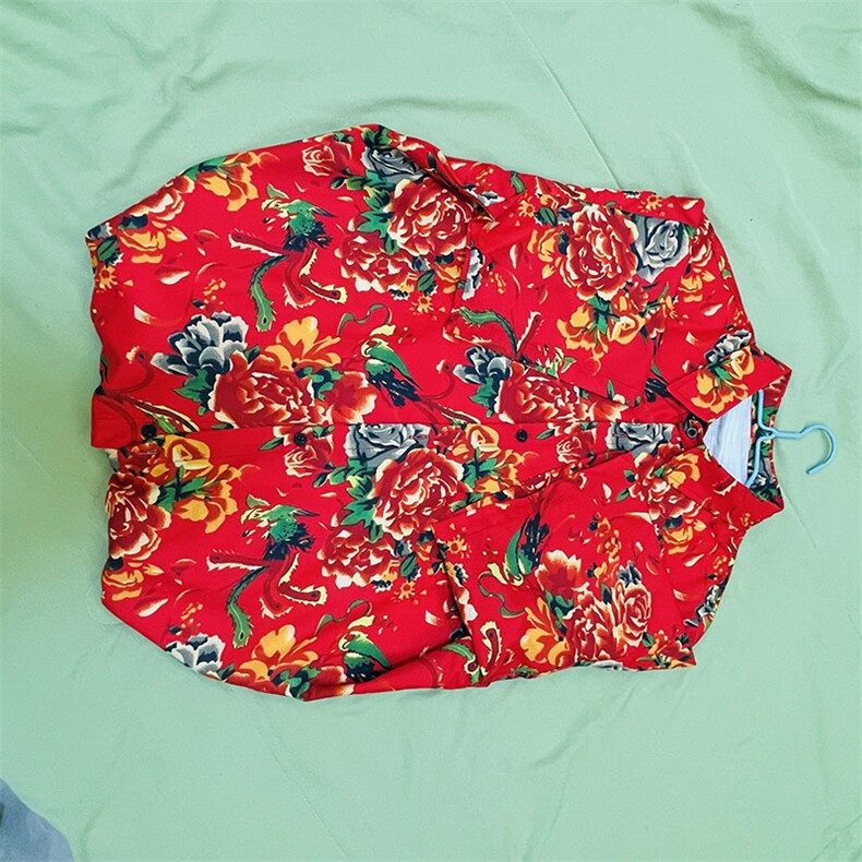 D1男女中性风东北大花短袖衬衫衬衣外套民族风汉服团队服,男装T恤,星座115A-1