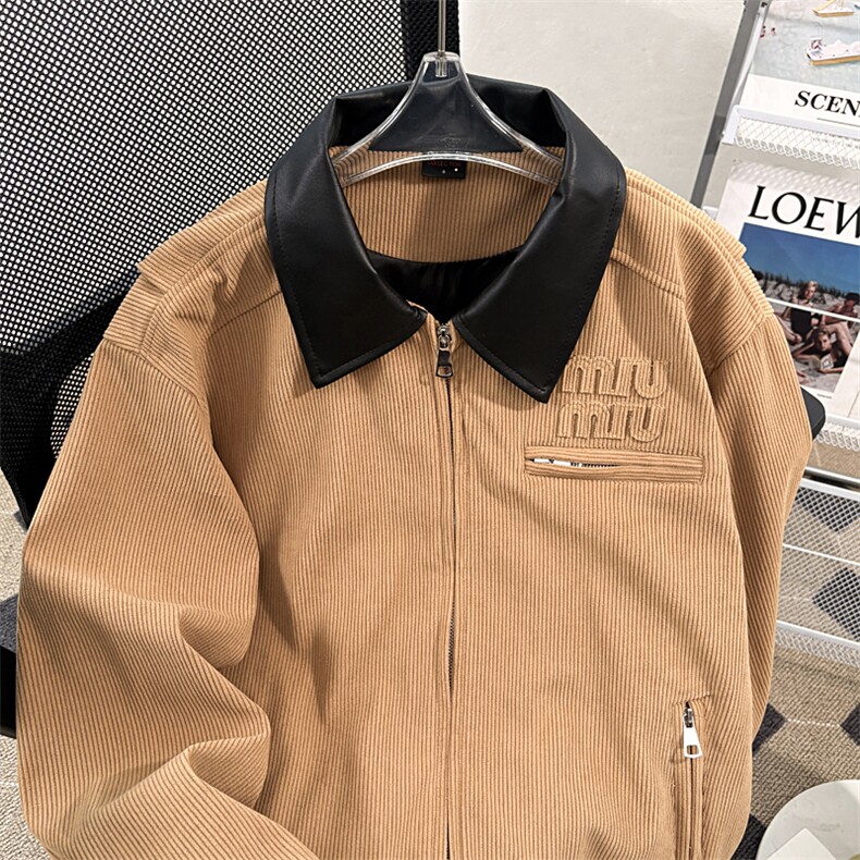 港风秋款男灯芯绒夹克衫PU皮领字母钢印宽松外套JAK003P75,男装夹克,星座1013-1