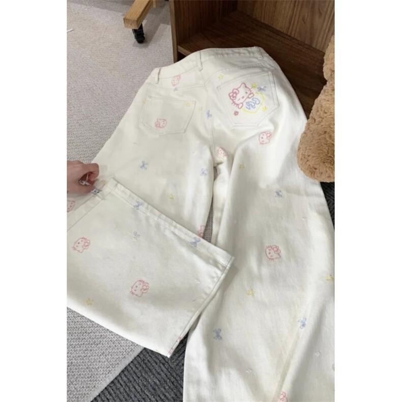 AK2329-P60美式可爱卡通刺绣牛仔裤女夏季设计感直筒阔腿梧桐裤,女装休闲裤,星座617A-2