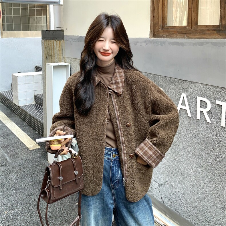 ，数据好！皮毛一体拼接羊羔毛外套8878P205K308,女装棉衣/棉服,2C201