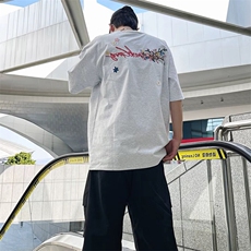 万针全刺绣工艺抖音得物高品质260克重磅纯棉双纱美式高街短袖T恤，男装T恤，电商A486