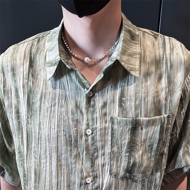 小伙夏季男士七分袖扎染衬衫男休闲宽松衬衣A236-0853-特P35,男装衬衫,电商A236