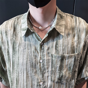 小伙夏季男士七分袖扎染衬衫男休闲宽松衬衣A236-0853-特P35图片