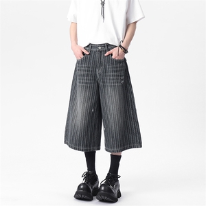 C315-Q7629微破洞风格店西服袋高品质钉扣条纹7分牛仔裤(P48X78)6图片