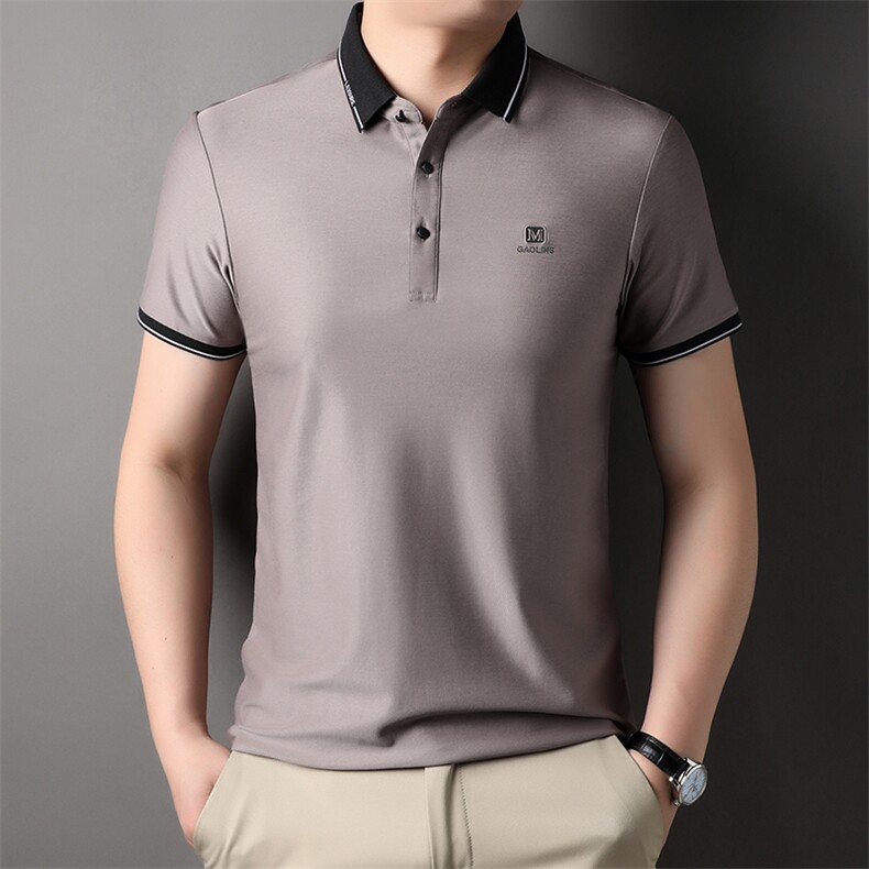 QLM33771男式夏季新款中老年丝光棉T恤男短袖翻领休闲体恤Polo衫图片