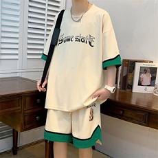 2023夏季潮冰感短袖套装创意印花华夫格运动服男女6617-P70控价98，男装T恤，电商A441-1
