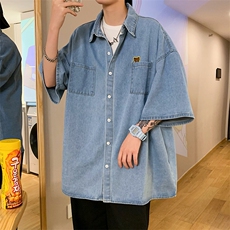夏季短袖牛仔衬衫男休闲韩版潮百搭宽松ins港风日系衬衣CN001-P40，男装衬衫，星座1008-1