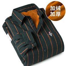休闲衬衫男长袖加绒加厚保暖冬季条纹衬衣DS604T，男装衬衫，电商A102