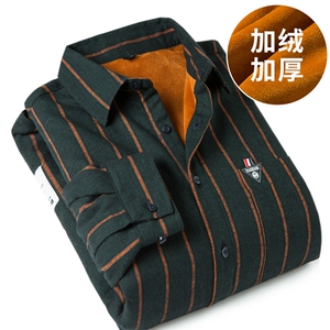 休闲衬衫男长袖加绒加厚保暖冬季条纹衬衣DS604T图片