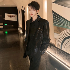 (图）小众液态金属垫肩西装外套黑色西服2666-P110，男装西服套装，星座910-5