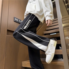 美式复古格子拼接运动裤男直筒休闲裤阔腿卫裤K25101*P45控78，男装休闲裤，星座227-1